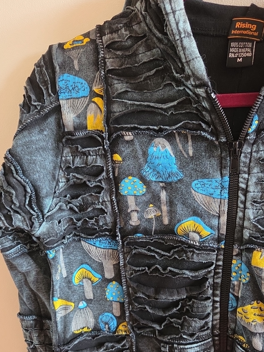 New! Trippy Mushroom Print Zip Hoodie Cotton Rave Festival